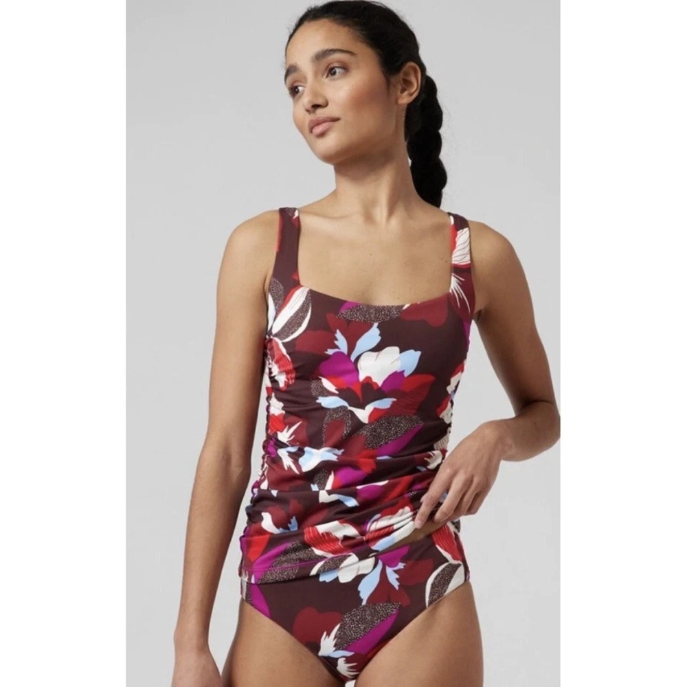 Athleta Tankini Top Size 34DD‎ Square Neck in Hero Bloom Decadent Chocolate
